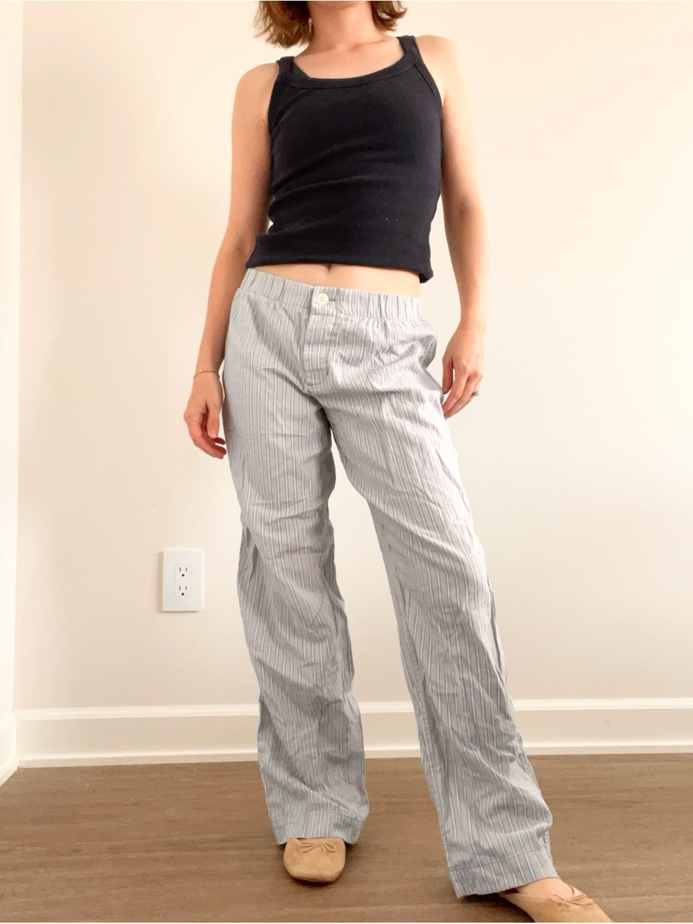 Vintage SO Sleepwear Striped Cotton Lounge Pants - Light Blue & White